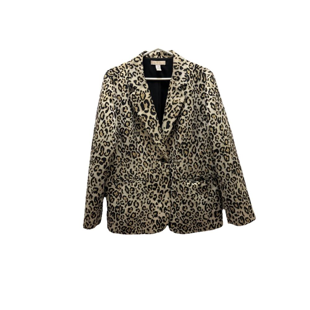 Chico's Womens Blazer Size 2 Small Multicolor Gold Metallic Jacquard Leopard